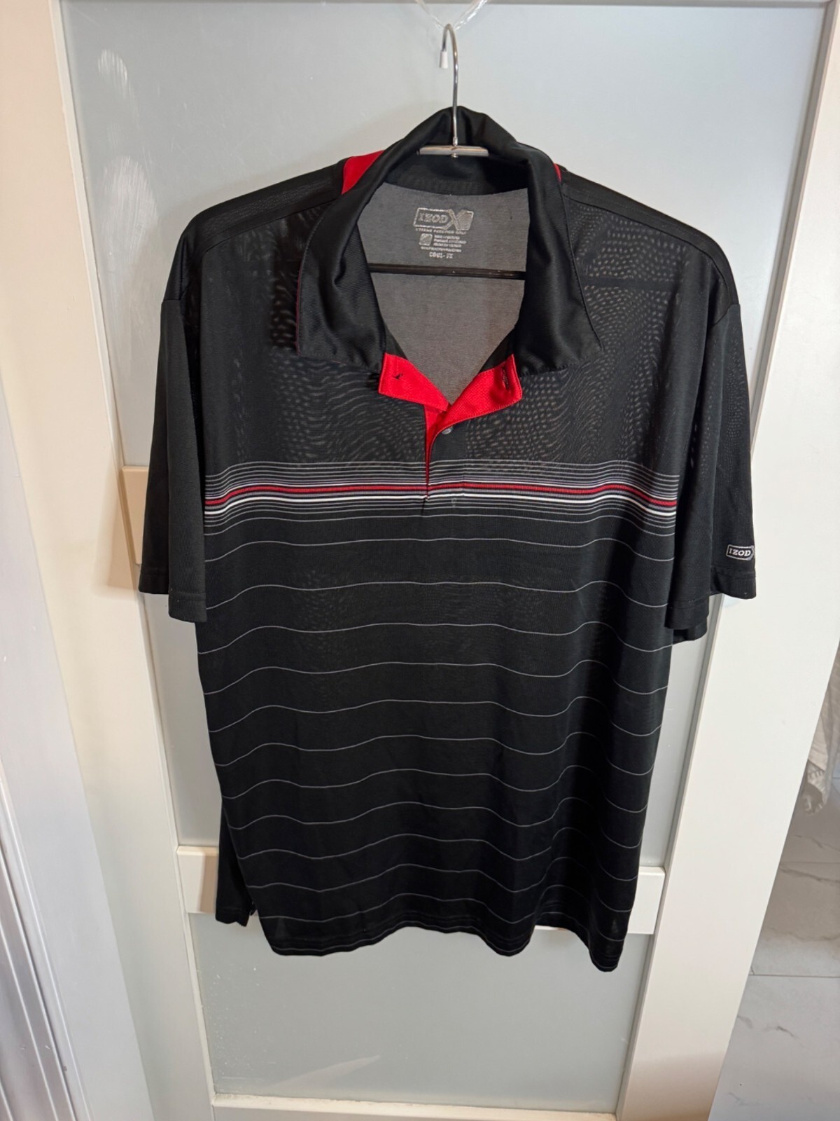 Izod Mens Extreme Function Performance Polo Shirt XL Black/Red Stripes     19-27