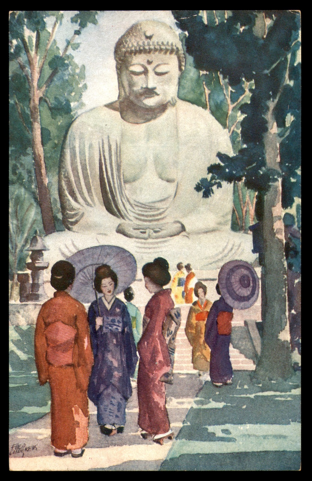 Postcard The Famours Daibutsu, On Board S.S. President Kamakura, Japan