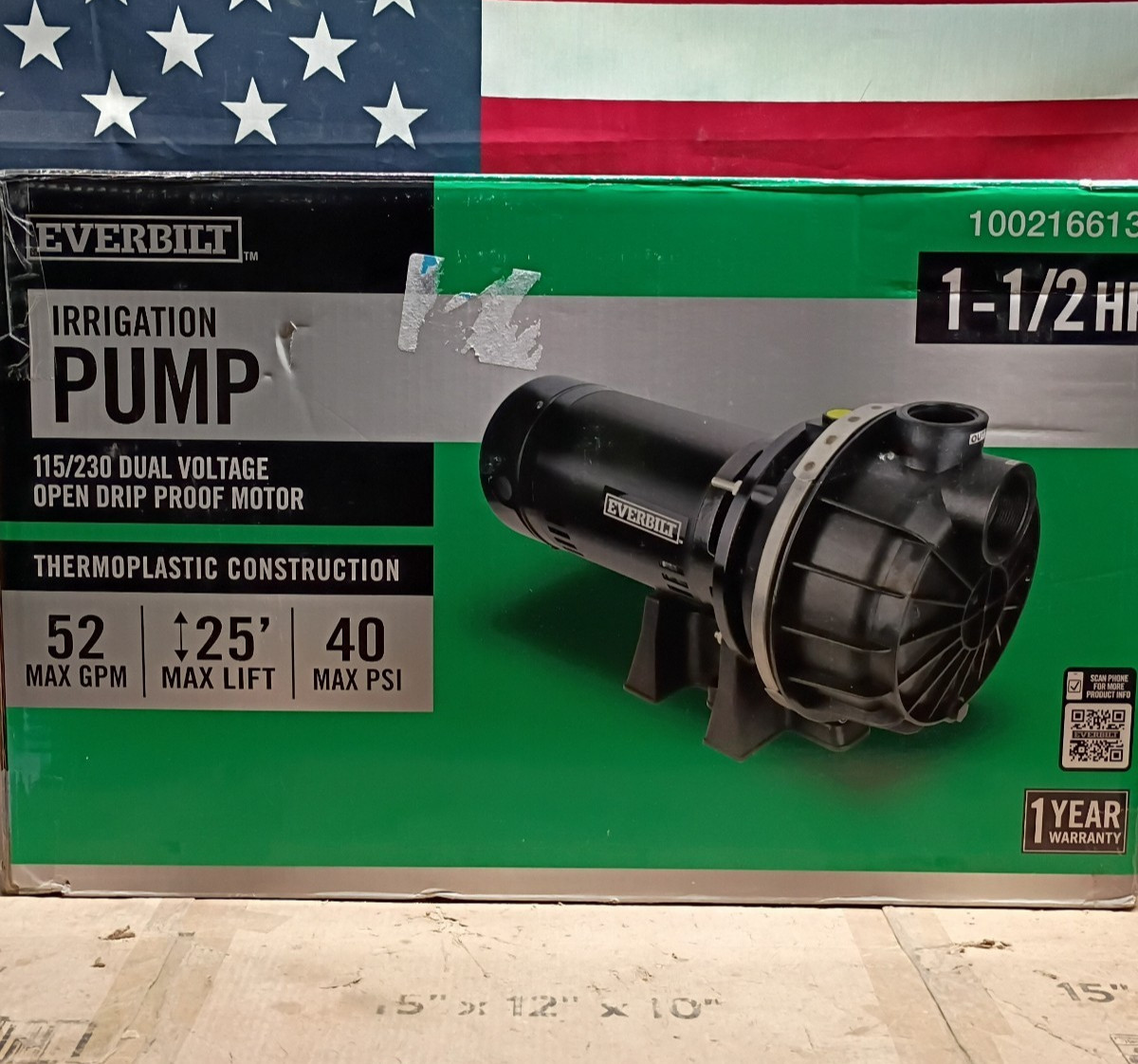 Everbilt HDLS15P Lawn Irrigation Pump Plastic 1-1/2HP, 52 GPM, 40 PSI, Open Box, Everbilt HDLS15P Lawn Irrigation Pump Plastic 1-1/2HP, 52 GPM, 40 PSI, Open Box,