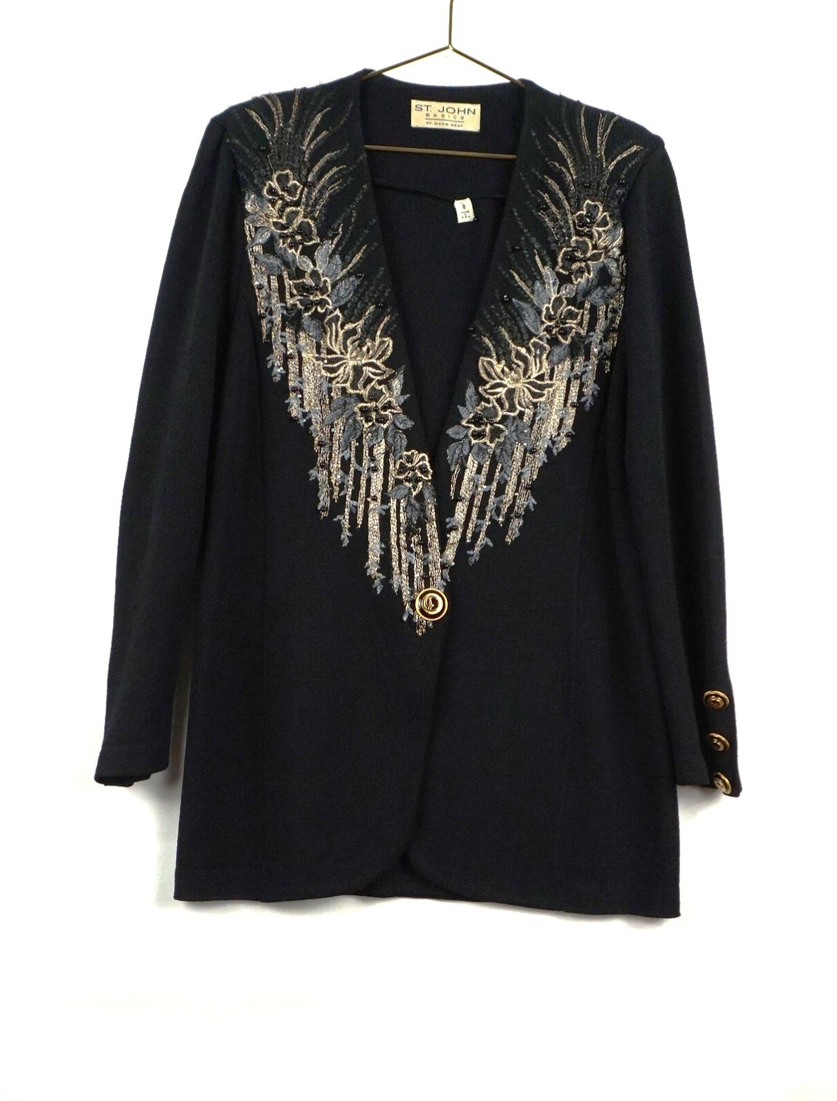 ST JOHN BASIC BY MARIE GRAY BLACK WITH EMBROIDERY SZ 8