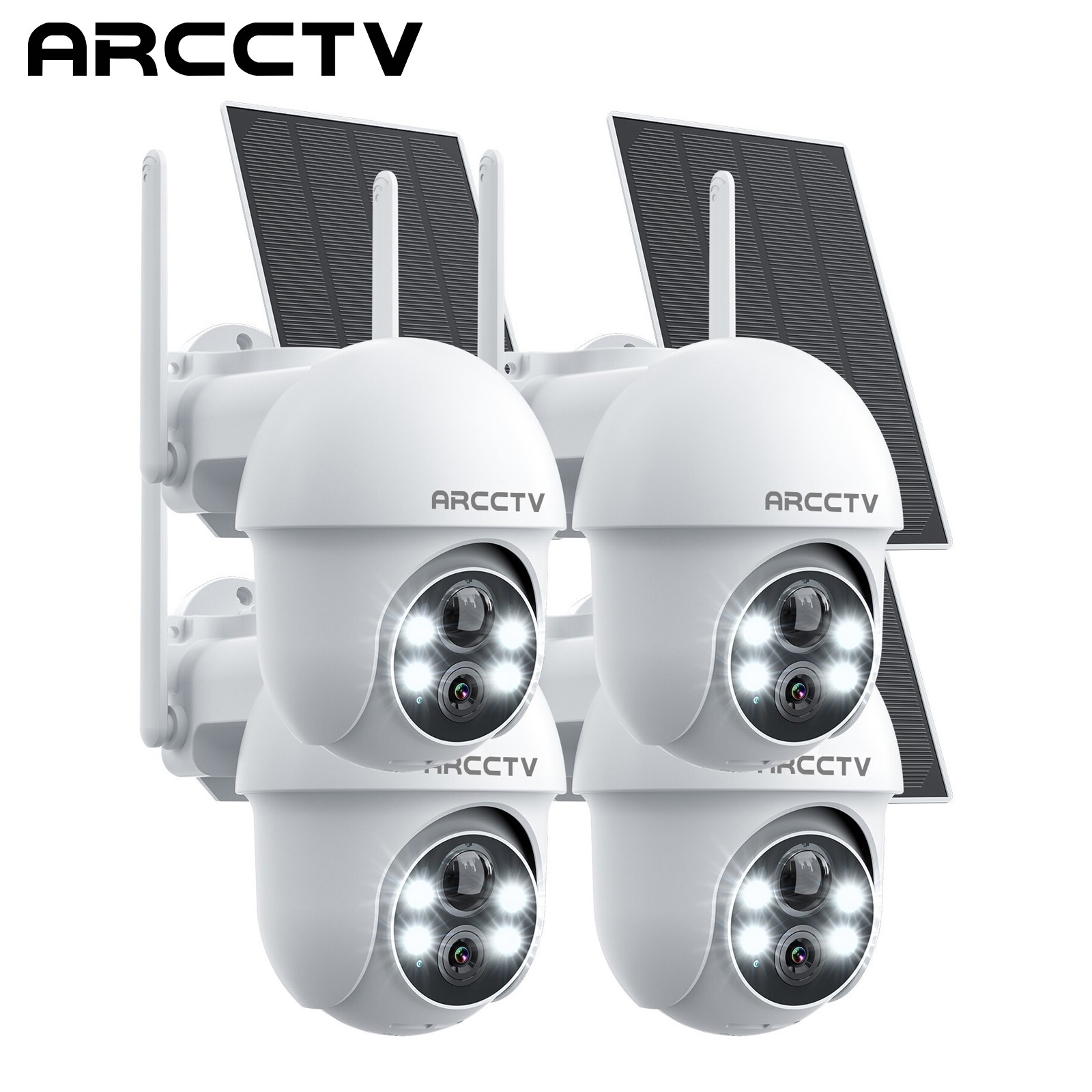 ARCCTV 4Pack Pan-Tilt 5G WiFi IP Solar Security Camera Outdoor Wireless PTZ CCTV
