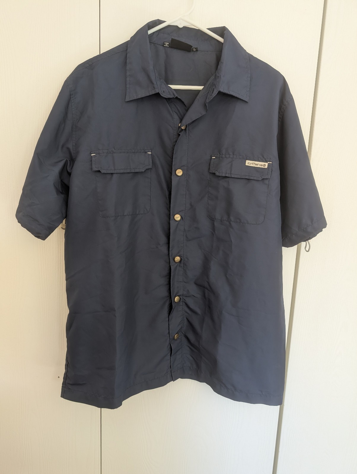 VTG 90s/Y2K Caffeine Records Utility Shirt Men Large Navy Short Sleeve with Bag VTG 90s/Y2K Caffeine Records Utility Shirt Men Large Navy Short Sleeve with Bag