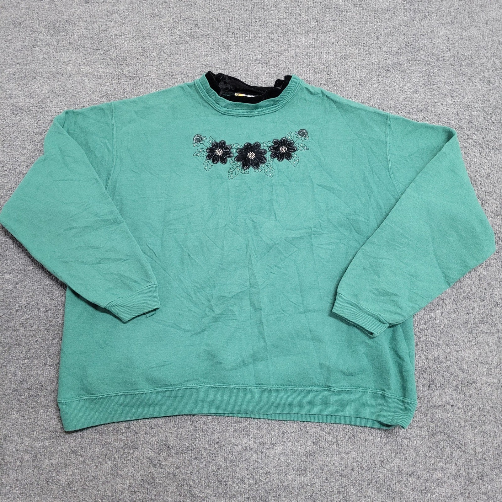 Morning Sun Sweatshirt Womens Size L Floral Embroidered Double Collar Retro Morning Sun Sweatshirt Womens Size L Floral Embroidered Double Collar Retro