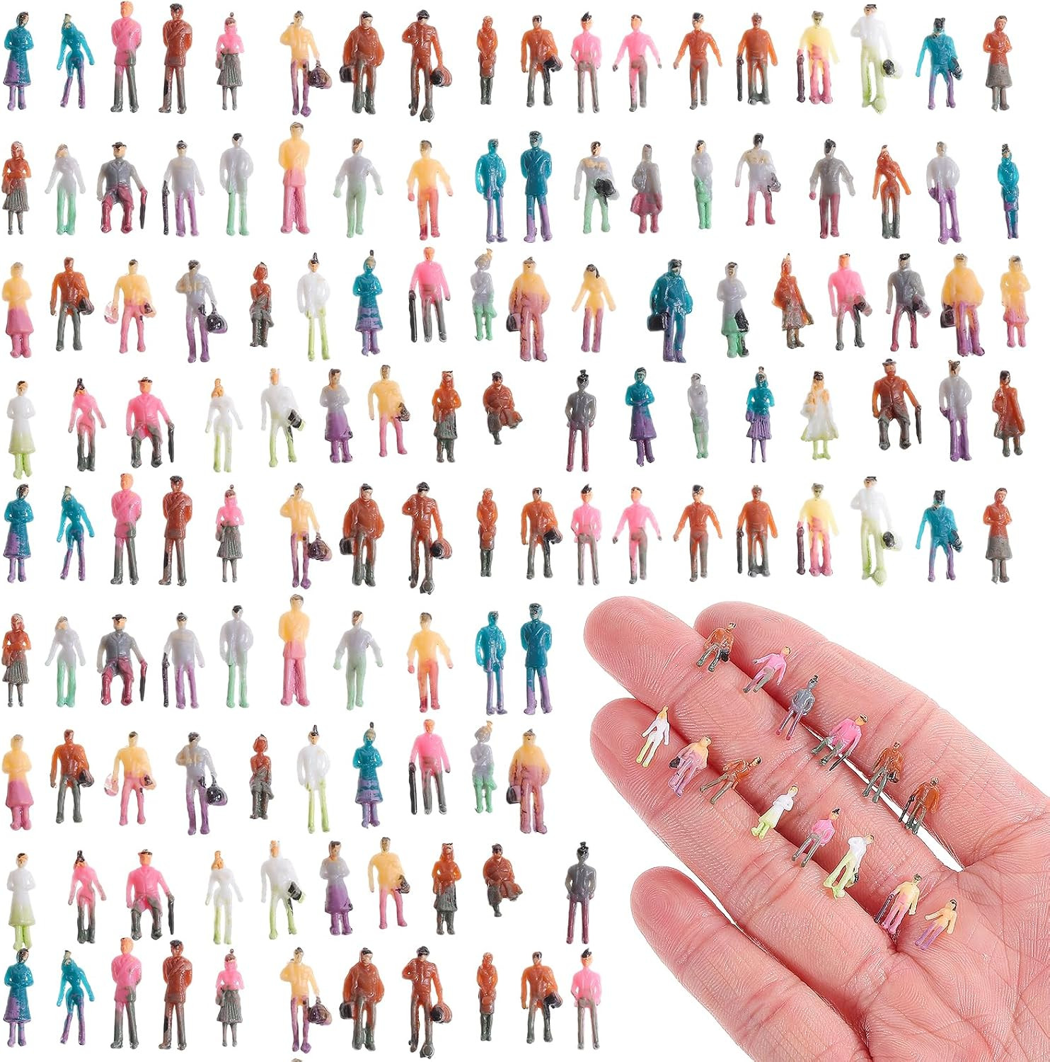200PCS Mini Figurines 1: 150 Scale Plastic Painted People Figurines Little