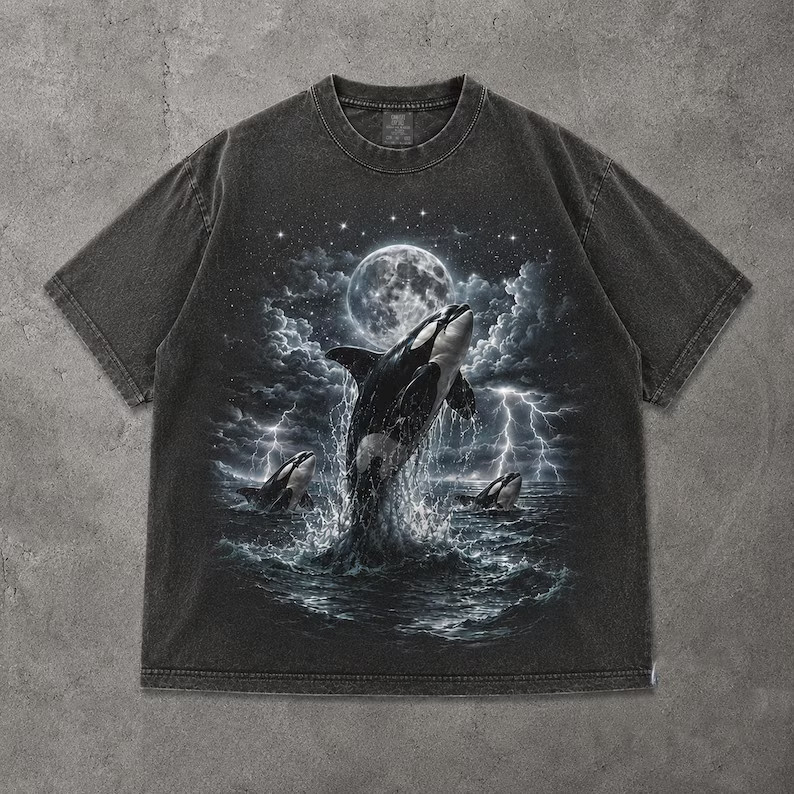 Moonlit Orca Whale Vintage Ocean Comfort Tee
