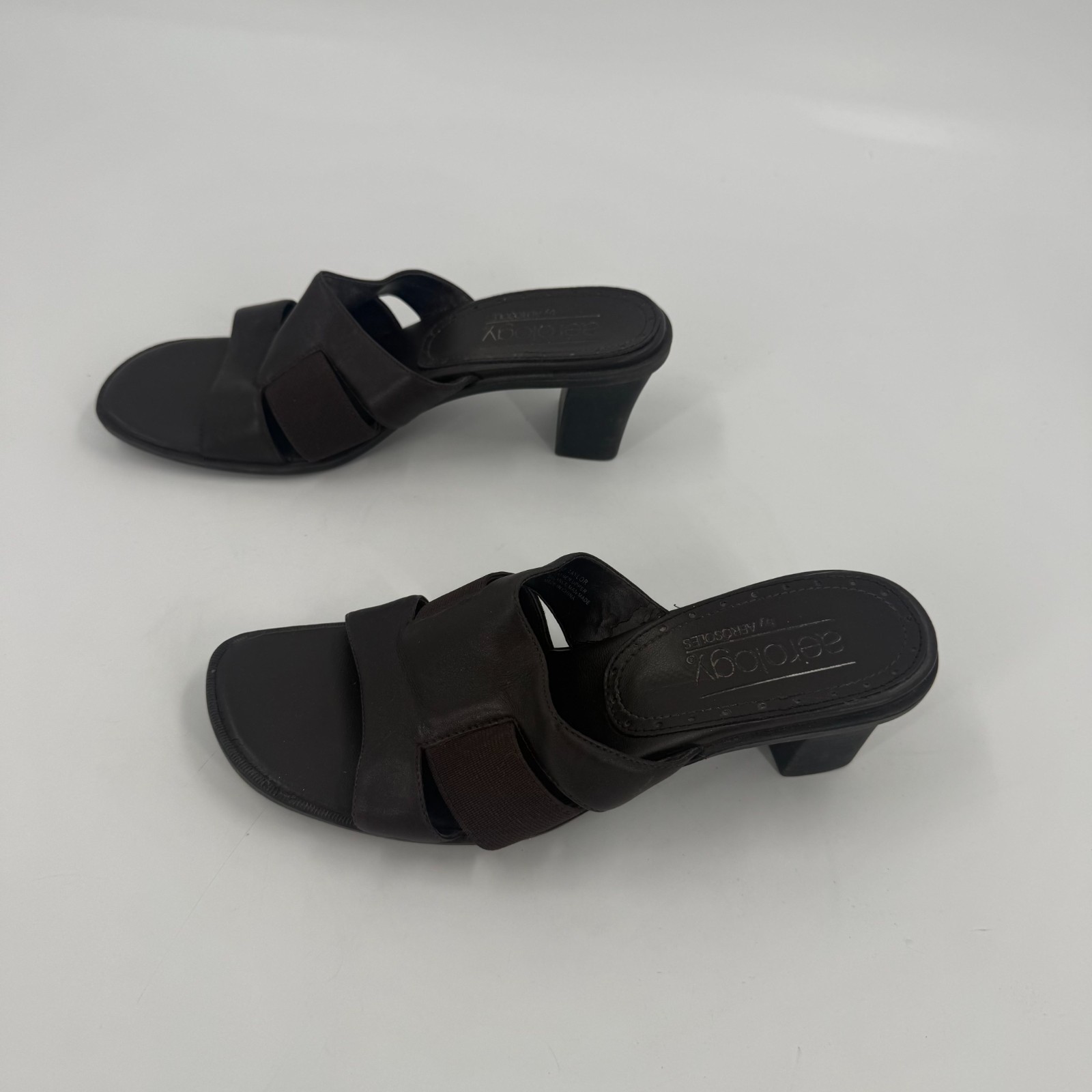 Aerology by Aerosoles Taylor Heel Sandals Womens 7 Dark Brown Leather Open Toe