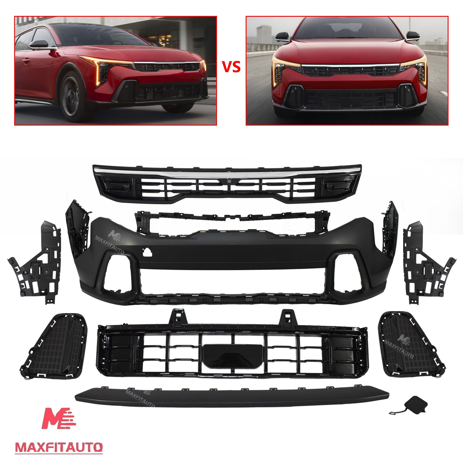 For Kia K4 GT-Line Turbo 2025-2026 Front Bumper Grille w/ Camera Hole Set 9pcs For Kia K4 GT-Line Turbo 2025-2026 Front Bumper Grille w/ Camera Hole Set 9pcs