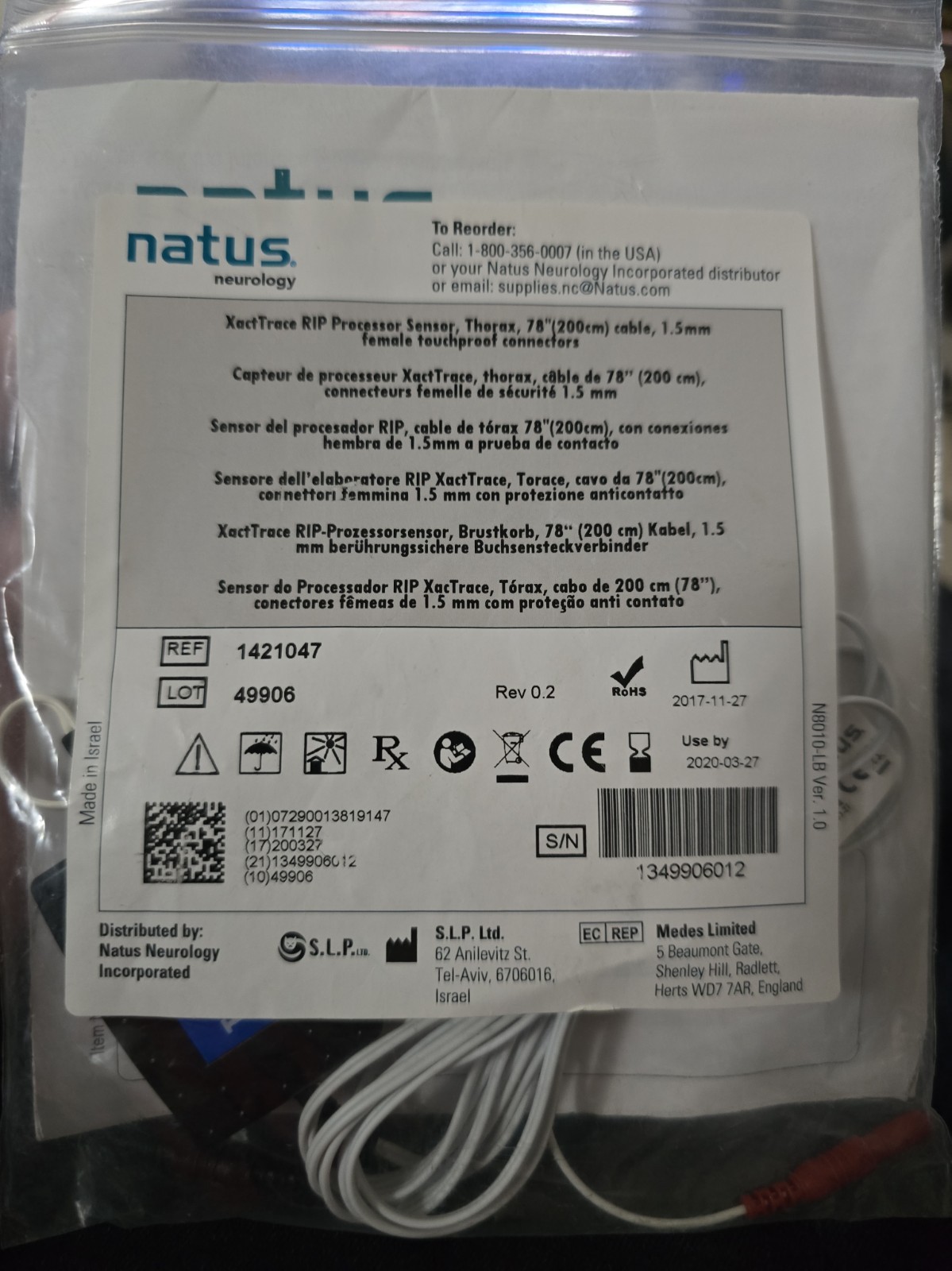Natus XactTrace 1421047 RIP Processor Sensor Thorax 78