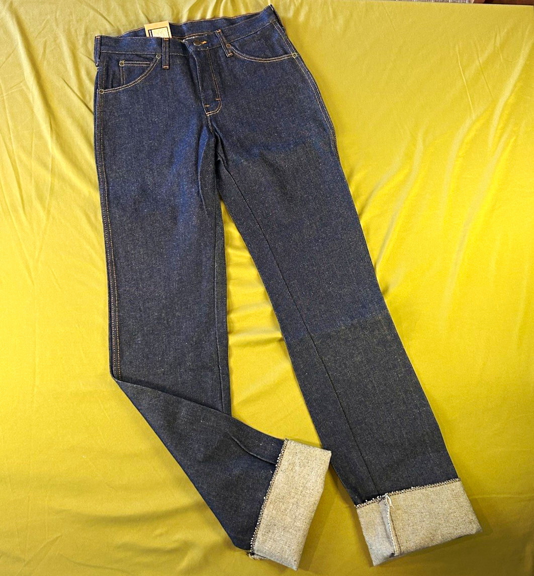 VTG NWT Deadstock Men\'s Raw Dark Wash Blue Denim Jeans Straight 29W open hem