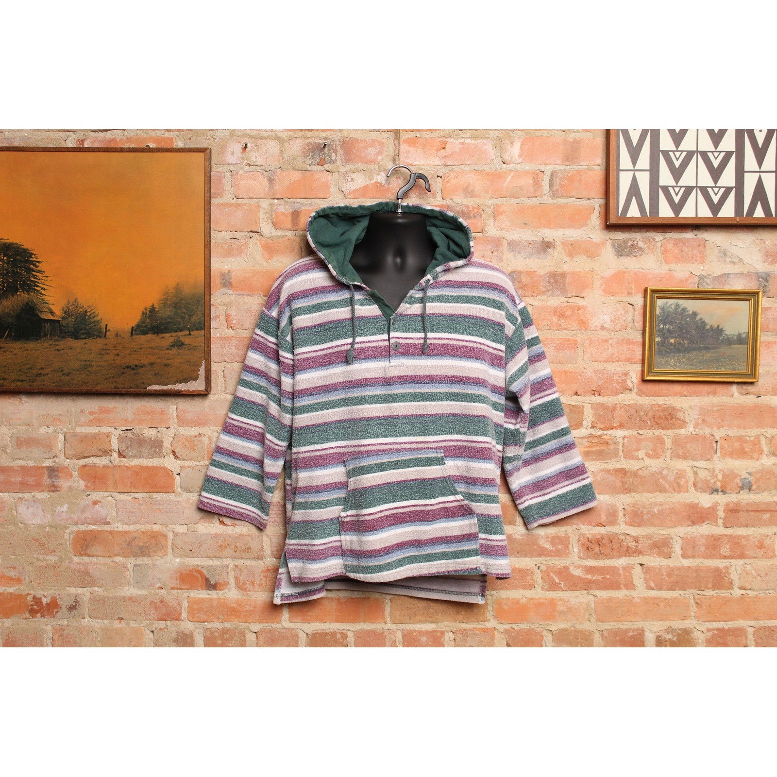 Vintage 90s I.C. Sport Club Striped Hoodie Made in USA Size Medium