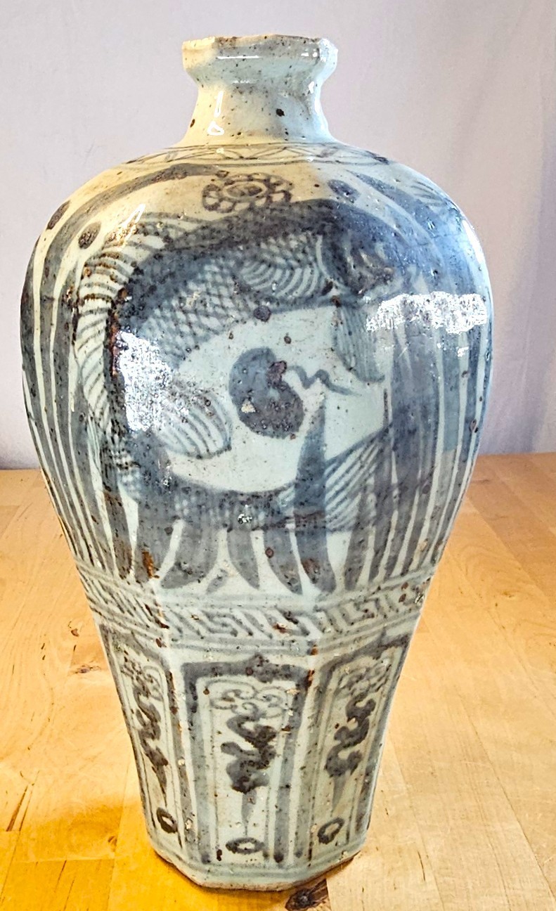 17th c. Joseon Korean Underglaze Iron Koi Stoneware Vase Antique 11\ 17th c. Joseon Korean Underglaze Iron Koi Stoneware Vase Antique 11\