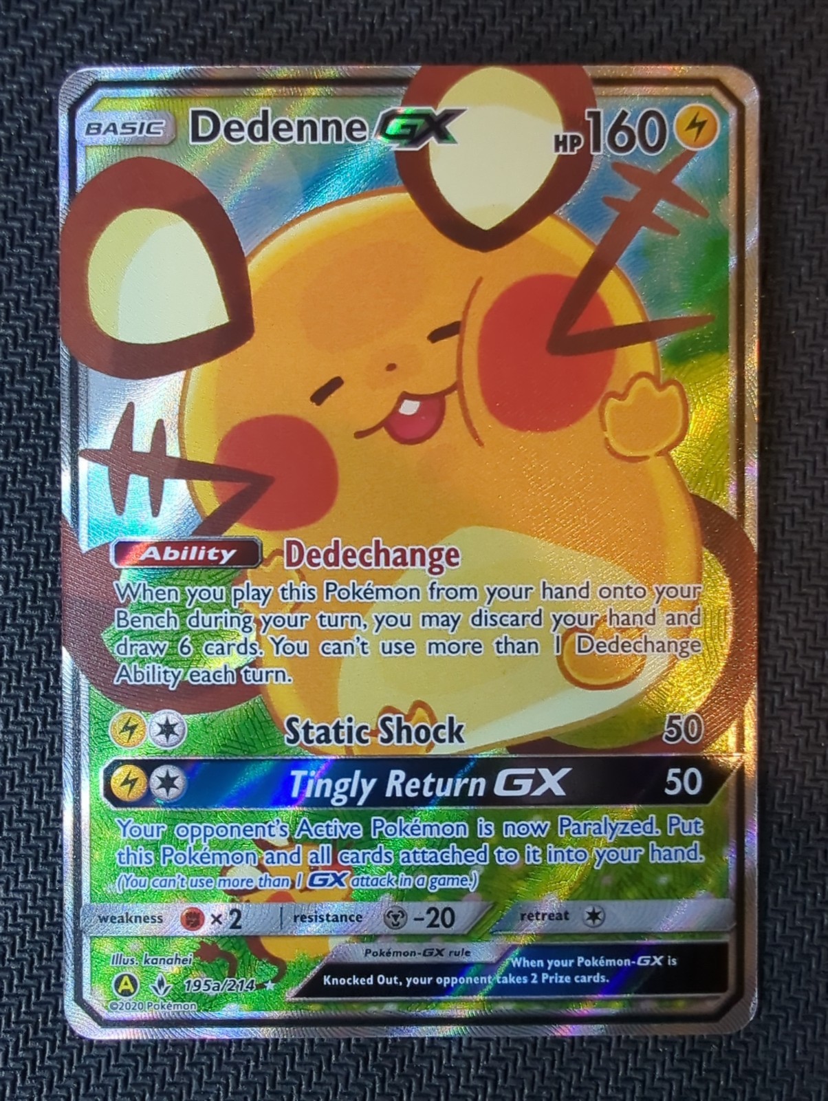 Pokemon Dedenne GX Full Art Electric Type Holo Card 195a/214 Alternate Art
