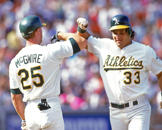 Oakland Athletics MARK MCGWIRE and JOSE CANSECO Glossy 8x10 Photo Bash Brothers Oakland Athletics MARK MCGWIRE and JOSE CANSECO Glossy 8x10 Photo Bash Brothers