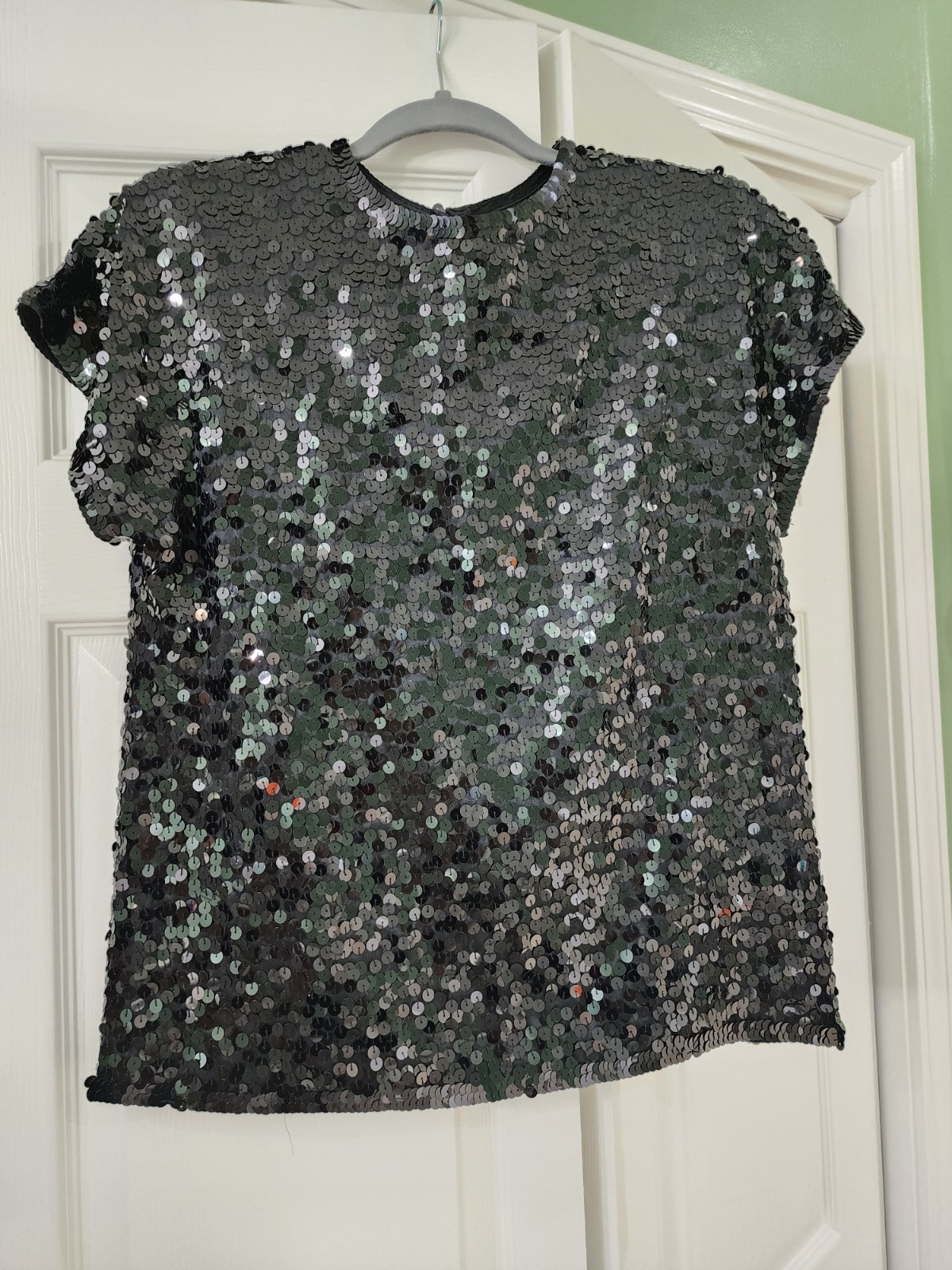 VTG 80s Liz Claiborne Petites Silk Sequin Top Black, Old money, Holiday Top Sz 8