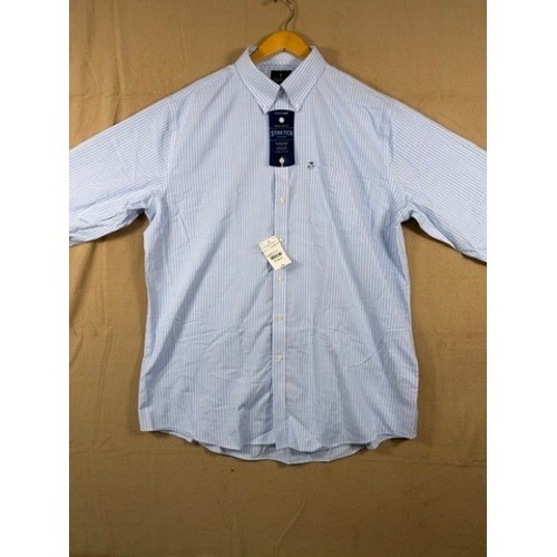 Stafford Travel Regular Fit Stretch Oxford Shirt Blue Stripe 18 36-37 NWT Stafford Travel Regular Fit Stretch Oxford Shirt Blue Stripe 18 36-37 NWT