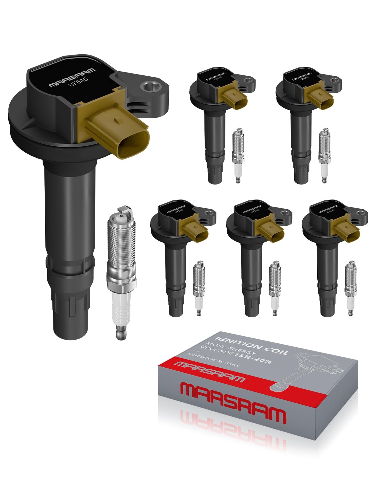 6PK Ignition Coil Pack UF646 & Double Iridium Spark Plugs SP534 for Ford 3.5L V6