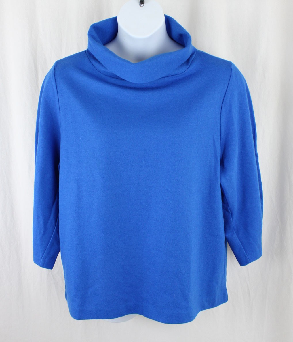COS Women\'s Blue Wool Blend 3/4 Sleeve Cowl Neck Sweater Size Large