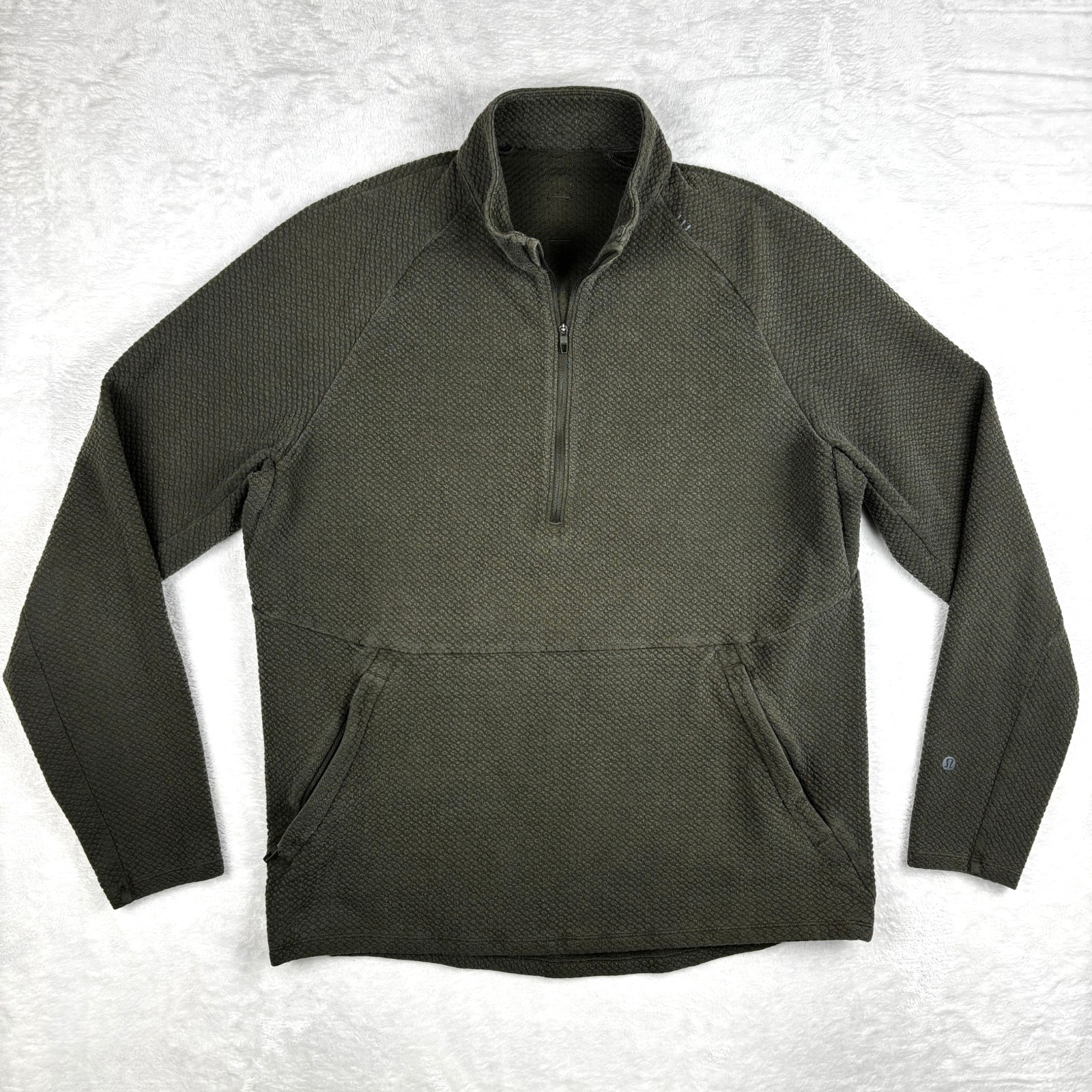 Lululemon At Ease 1/2 Zip Pullover Mens L Green Textured Waffle Honeycomb Gym Lululemon At Ease 1/2 Zip Pullover Mens L Green Textured Waffle Honeycomb Gym