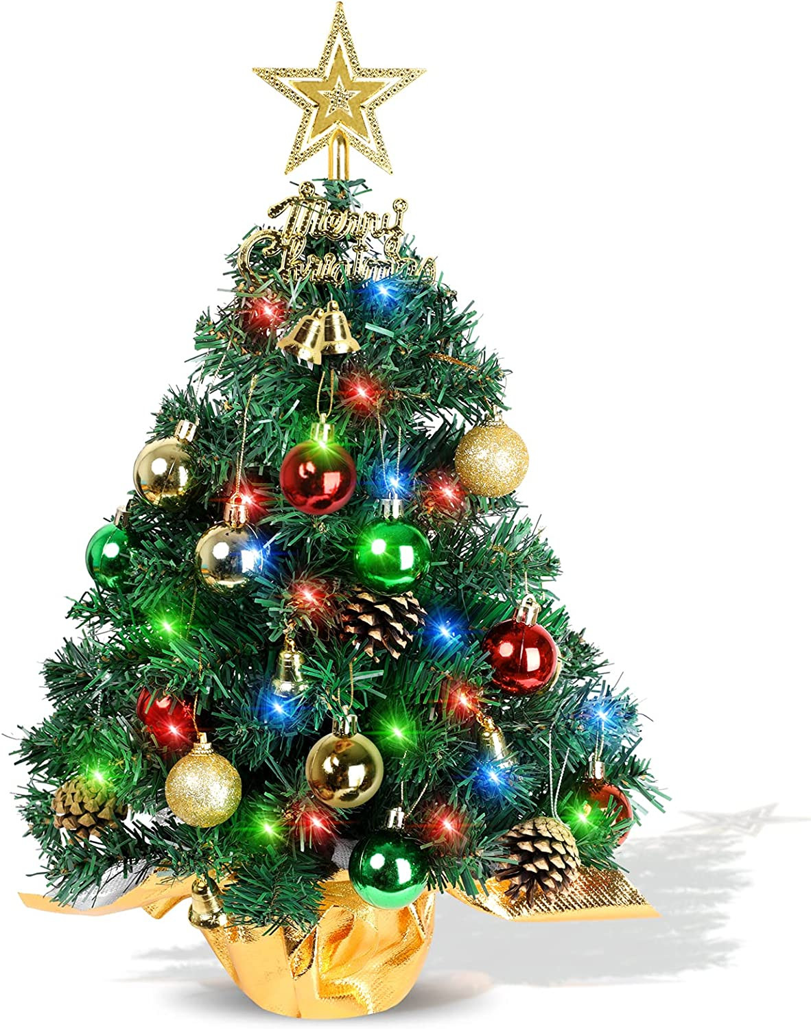 AGIRL Small Christmas Tree with Lights,22 in Mini Tabletop Tree Desk Decor