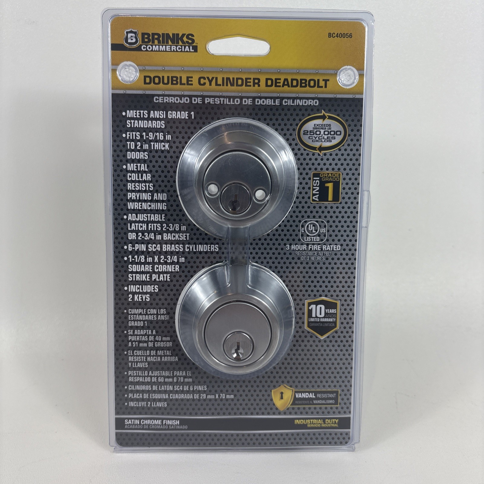 BRINKS COMMERCIAL BC40056 Industrial Duty Double Cylinder Satin Chrome Finish BRINKS COMMERCIAL BC40056 Industrial Duty Double Cylinder Satin Chrome Finish