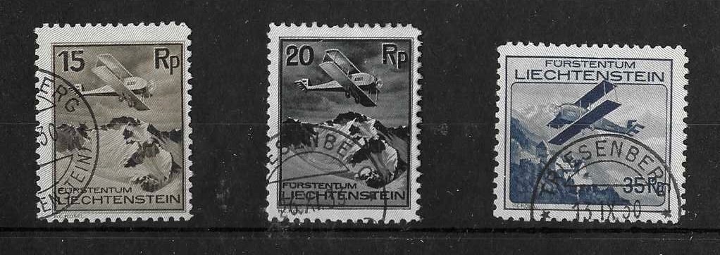 Liechtenstein 1930 Used Air Selection sg 110, sg 111 & sg 113