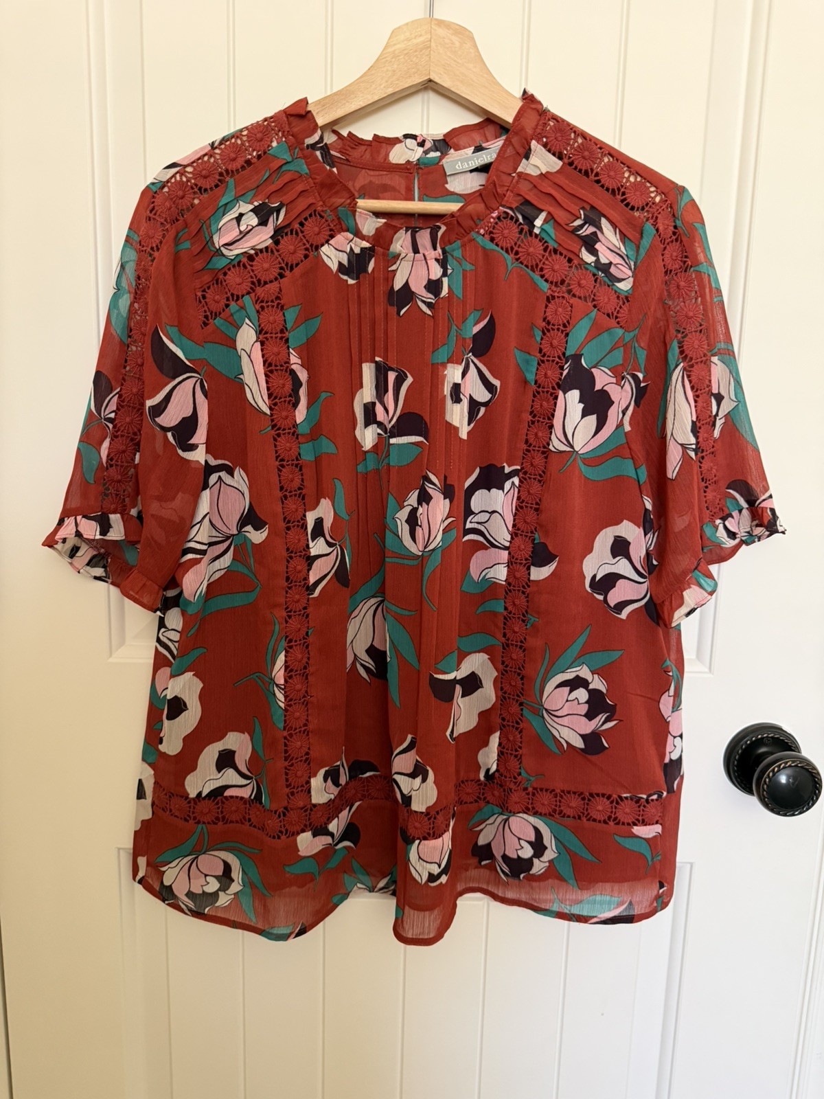 Anthropologie Daniel Rainn burnt orange floral blouse top L