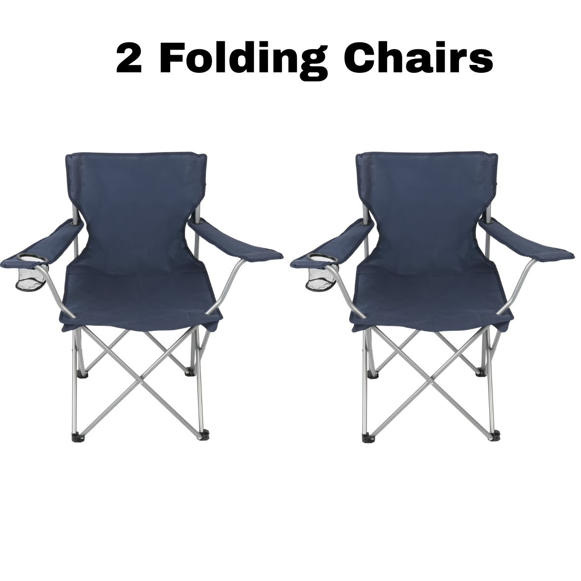 Ozark Trail Basic Quad Folding Camp Chair with Cup Holder, Dark Blue, Adult