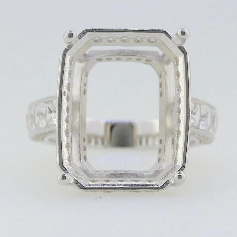Cushion Shape 20x15mm 4-Prong Semi Mount Ring 925 Silver Statement Cocktail Band