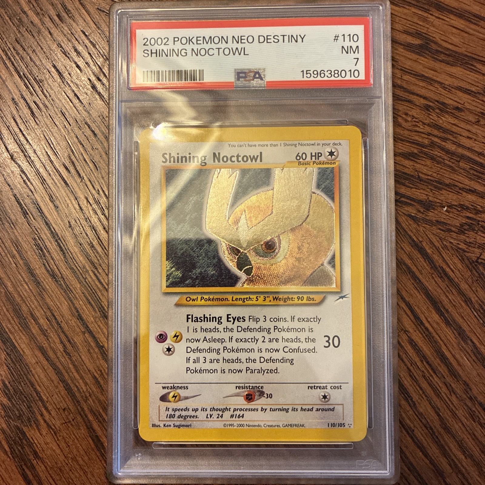 Pokemon Neo Destiny 2002 Shining Noctowl Holo Card #110/105 PSA 7