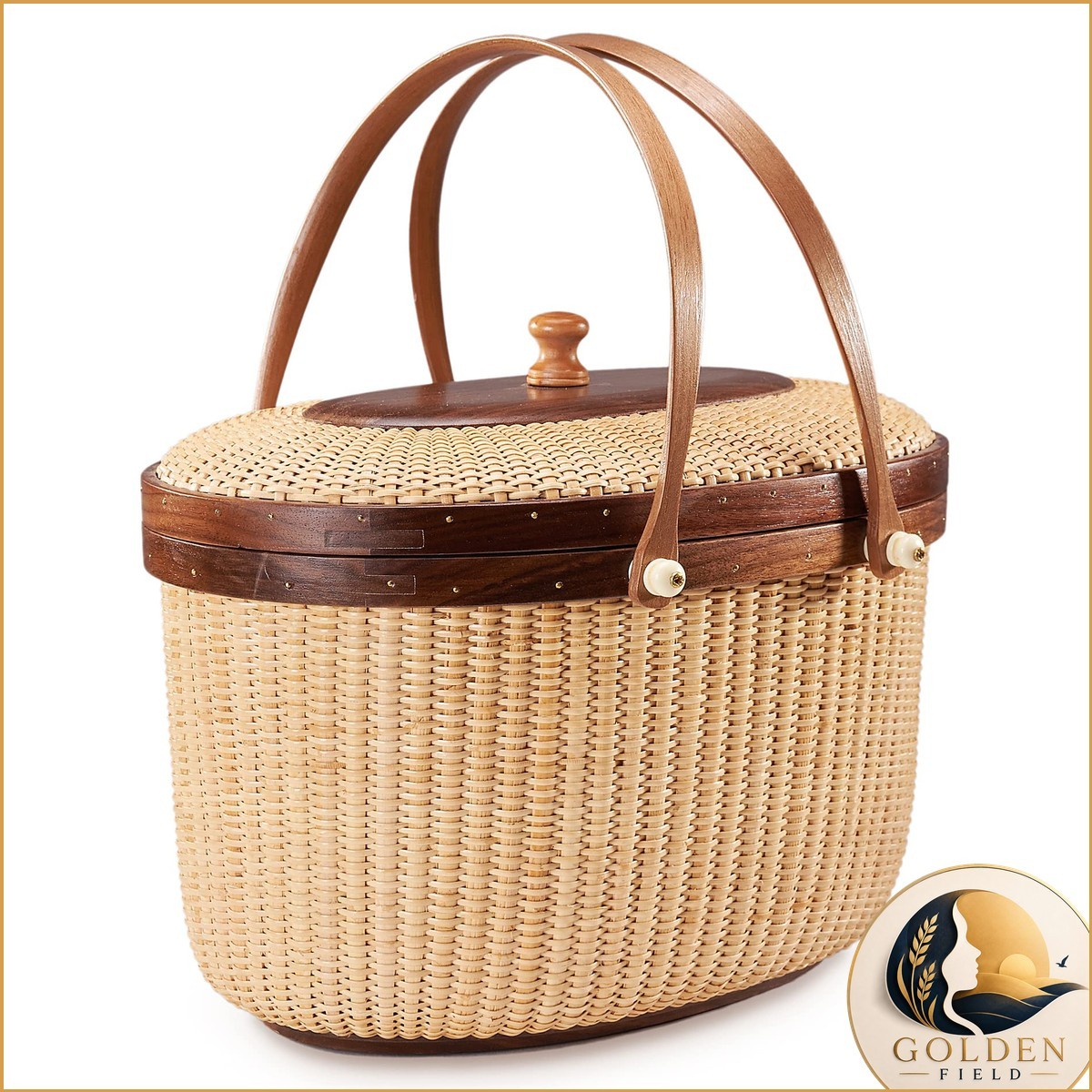 Teng Tian QR30811 Nantucket Style Rattan Picnic Tote Bag for Women