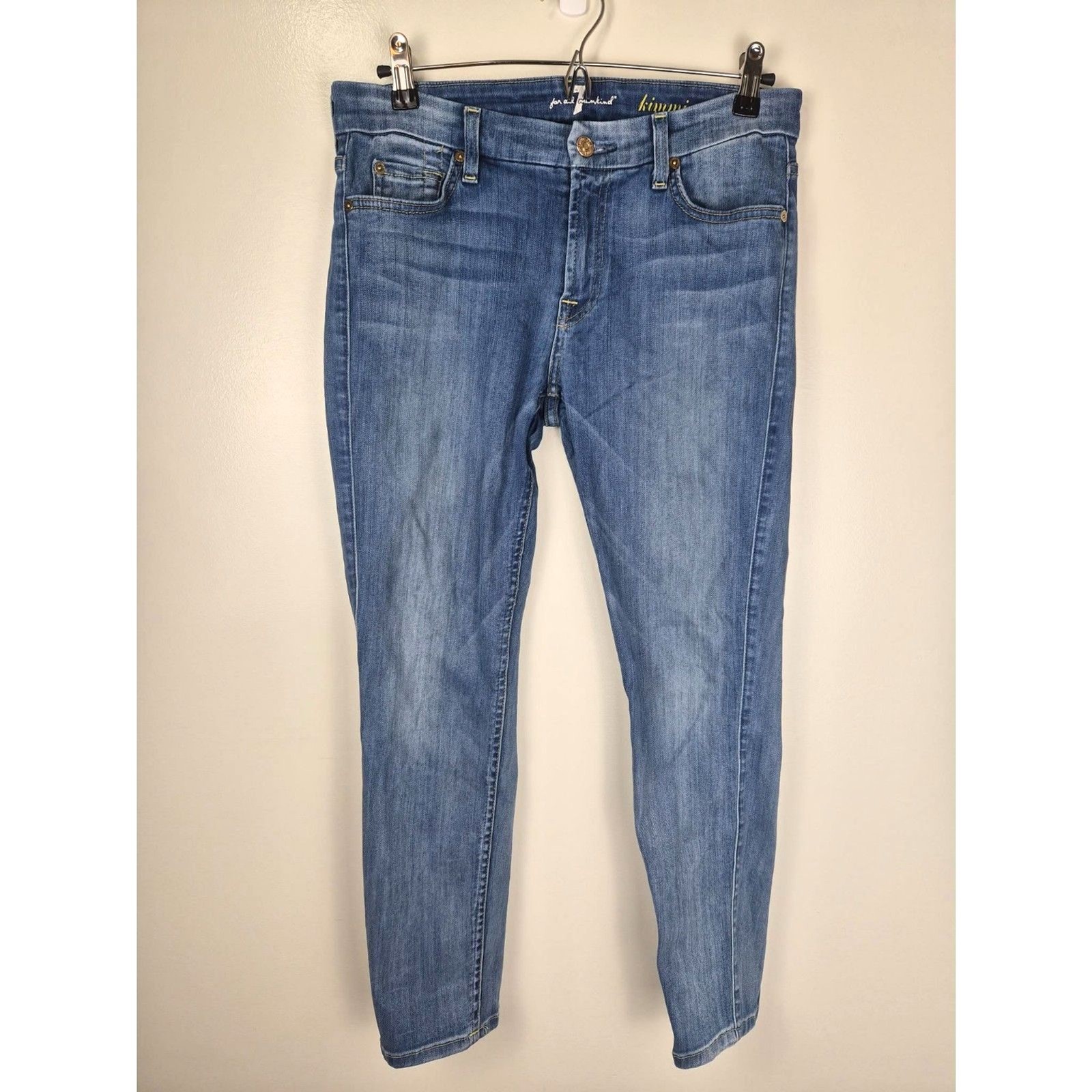 7 For All Mankind Kimmie Crop Jeans Phoenix River Mid Rise Slim Stretch USA