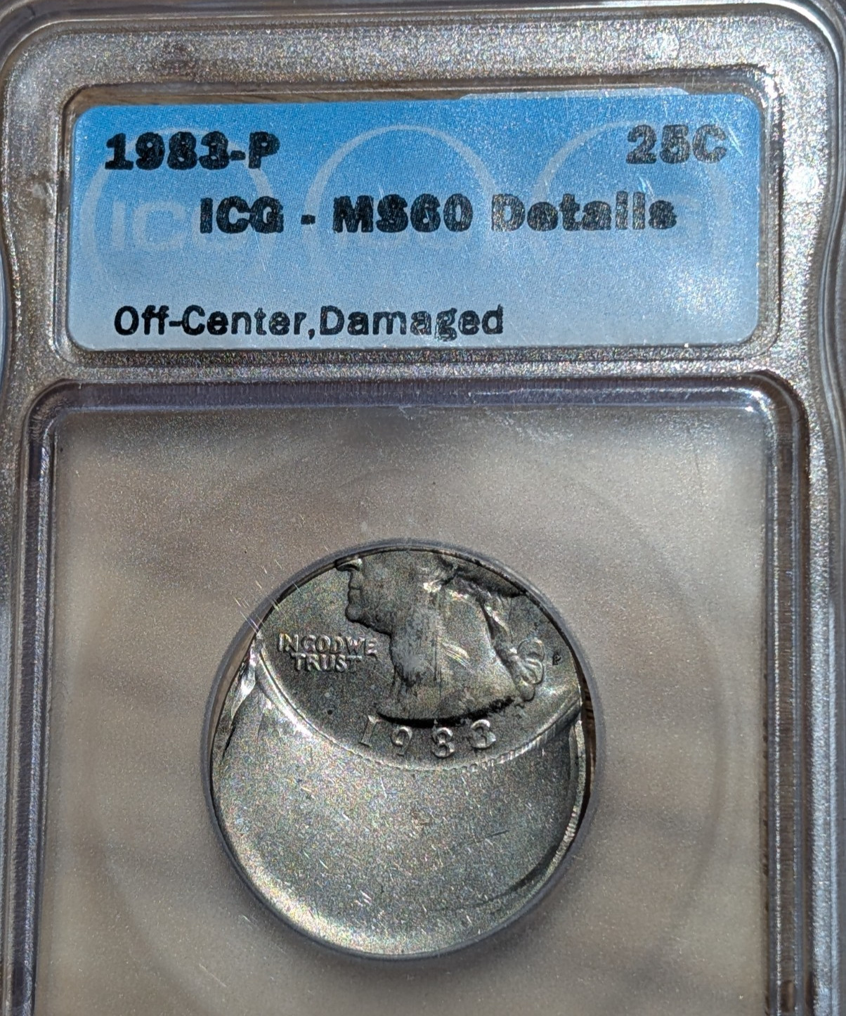 1983 Washington Quarter Struck 60% Off-Center ICG MS60 Details Mint Error 1983 Washington Quarter Struck 60% Off-Center ICG MS60 Details Mint Error