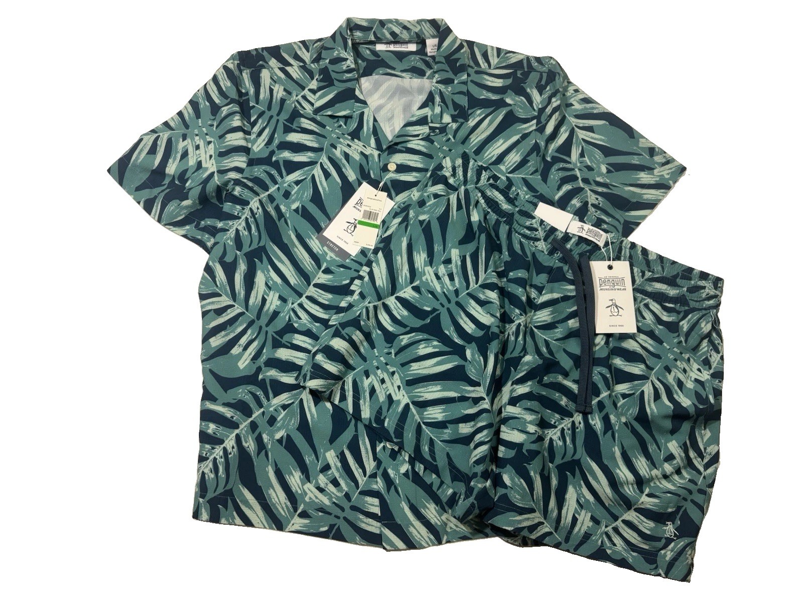 Original Penguin 2-Piece Cabana Set Mens Large Blue Teal Tropical Leaf Print Original Penguin 2-Piece Cabana Set Mens Large Blue Teal Tropical Leaf Print