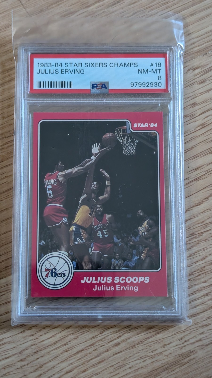 1983-84 STAR SIXERS CHAMPIONS #18 JULIUS ERVING PSA 8 1983-84 STAR SIXERS CHAMPIONS #18 JULIUS ERVING PSA 8