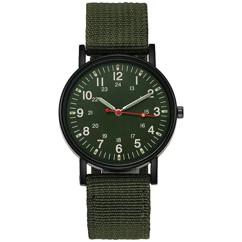 Men\'s Military Army Luminous 24 Hours Dial Nylon Strap Date Quartz Wrist Watch