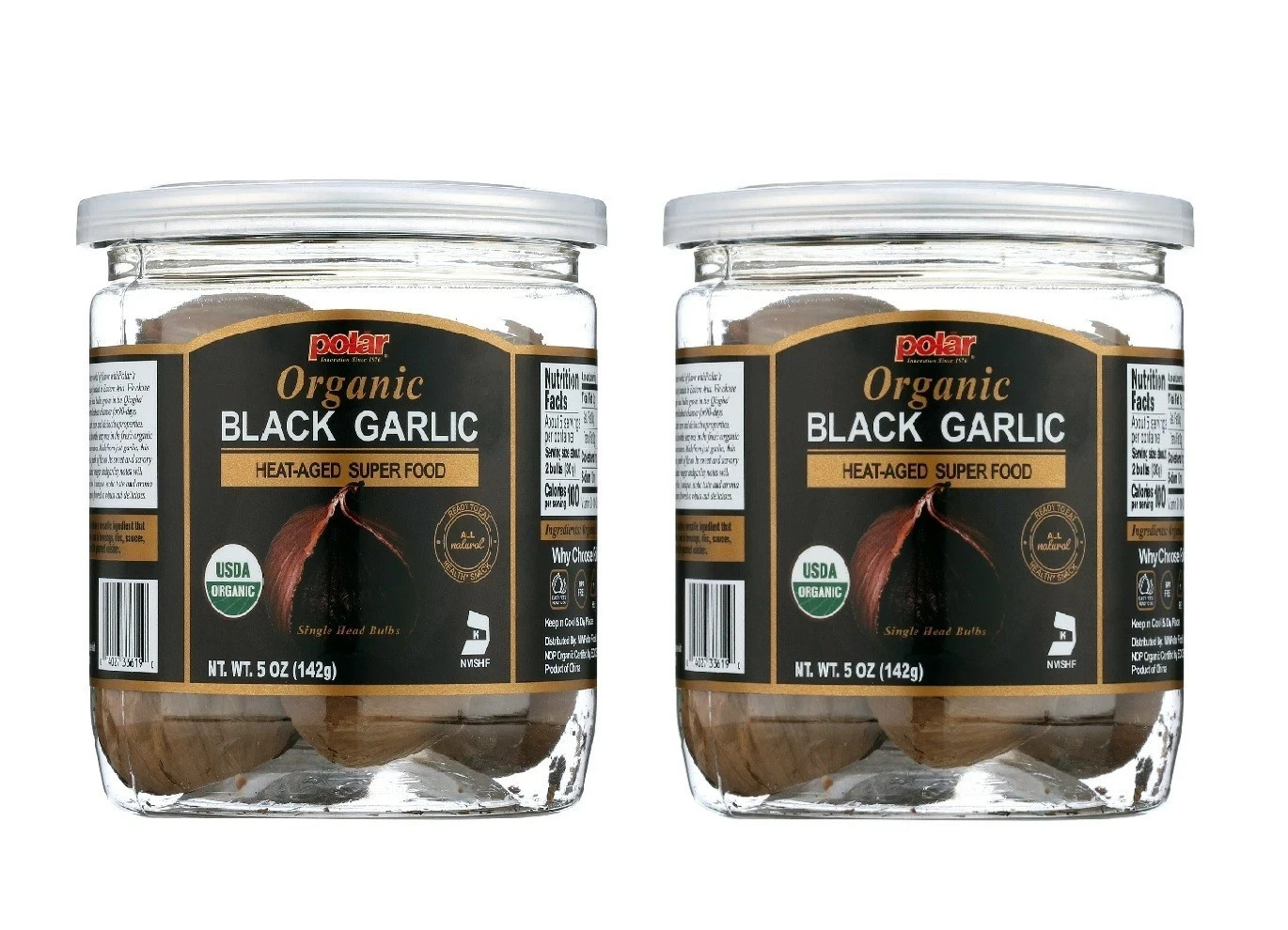 (2 Pack) Organic Black Garlic Naturally Cured Whole Bulbs, 5 Oz JAR