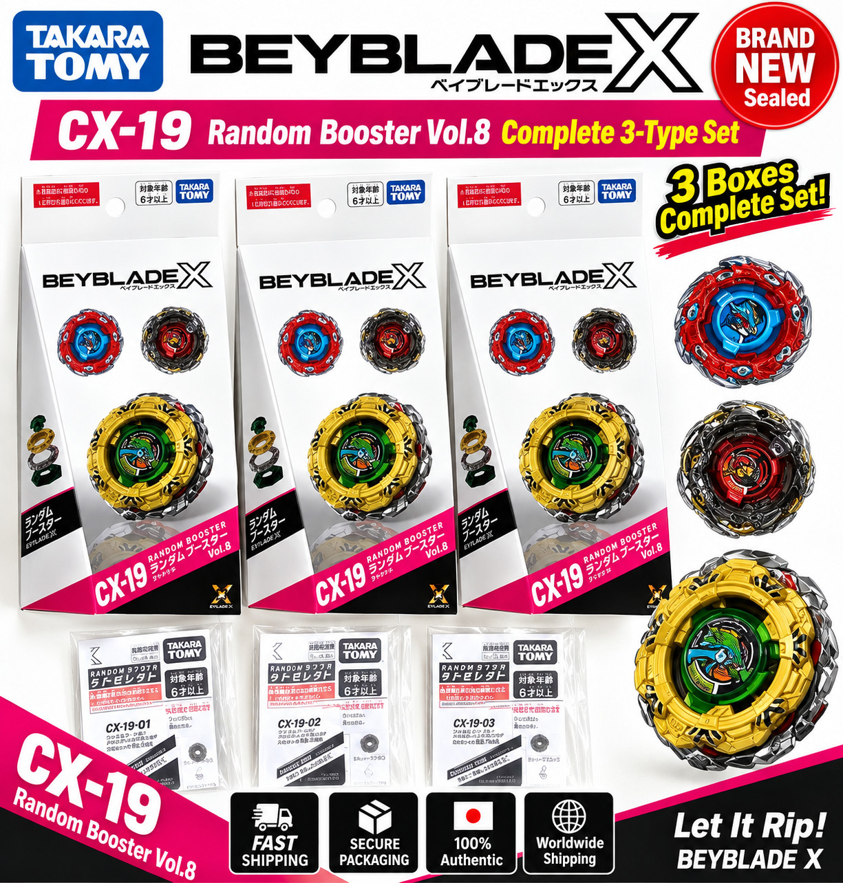 BEYBLADE X CX-19 Random Booster Croco Tread Select 3 Types Complete Set Japan