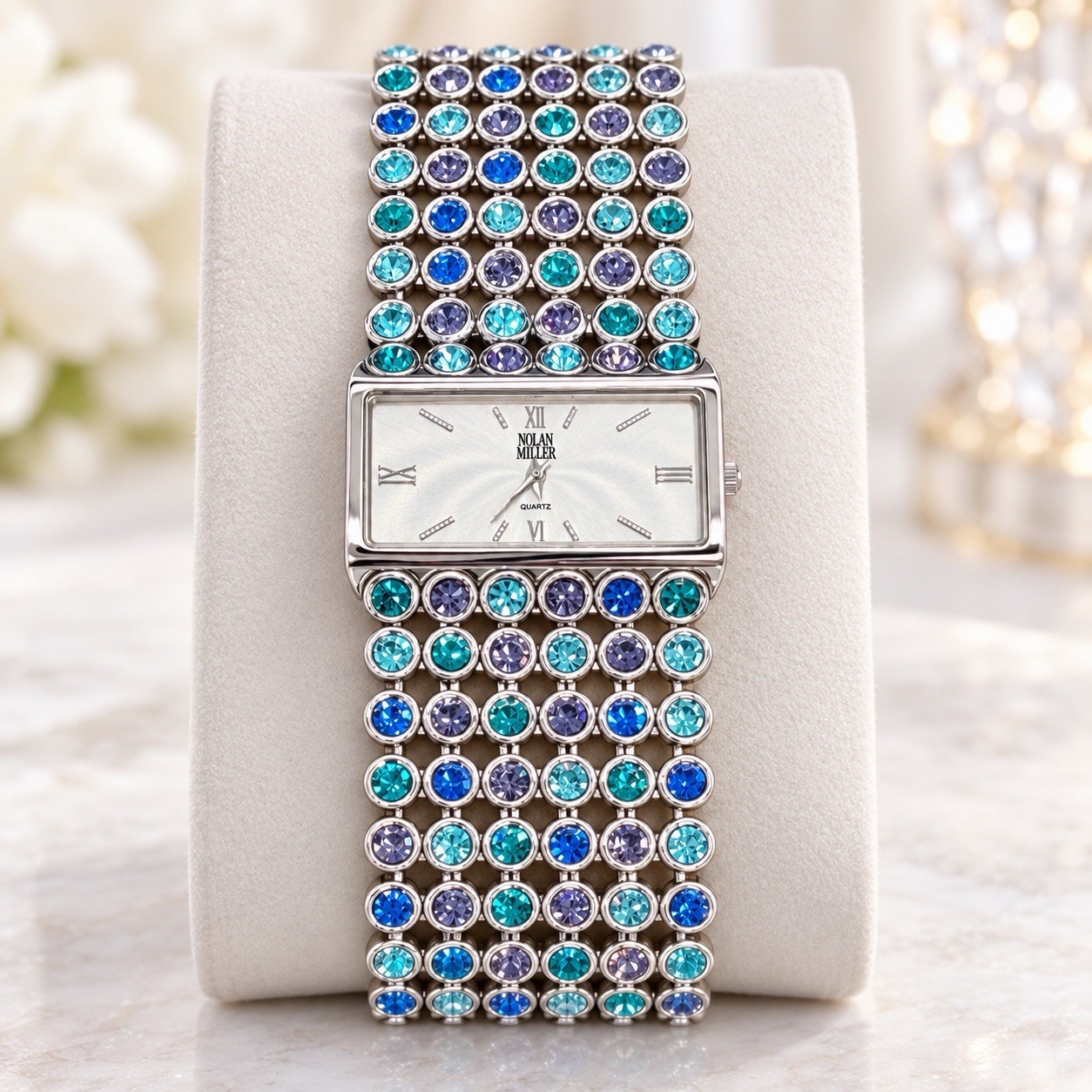 Nolan Miller Glamour Collection Blue Crystal Bracelet Watch Box New Battery