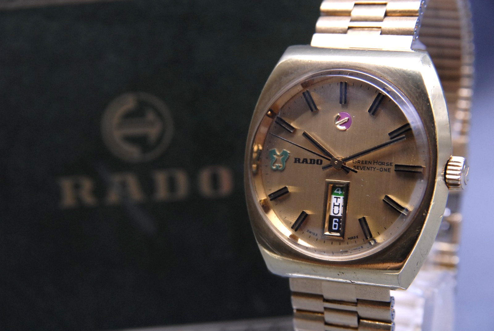 Serviced [Near MINT] RADO Green Horse 11673/1 35mm Gold Day/Date AT Men\'s Watch