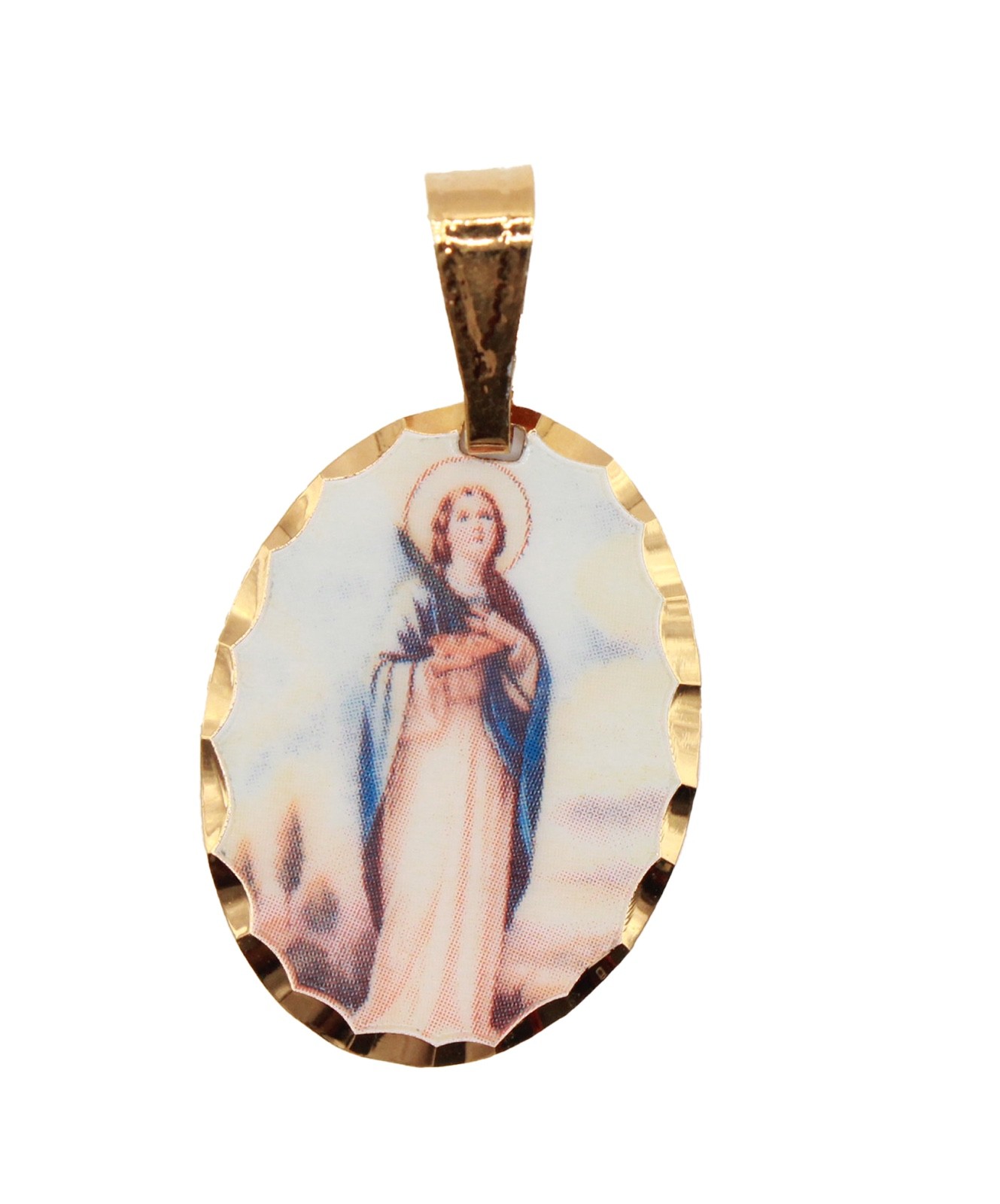 Santa Marta Oval Medal 18k Gold Plated With 20 inch Chain - Saint Martha
