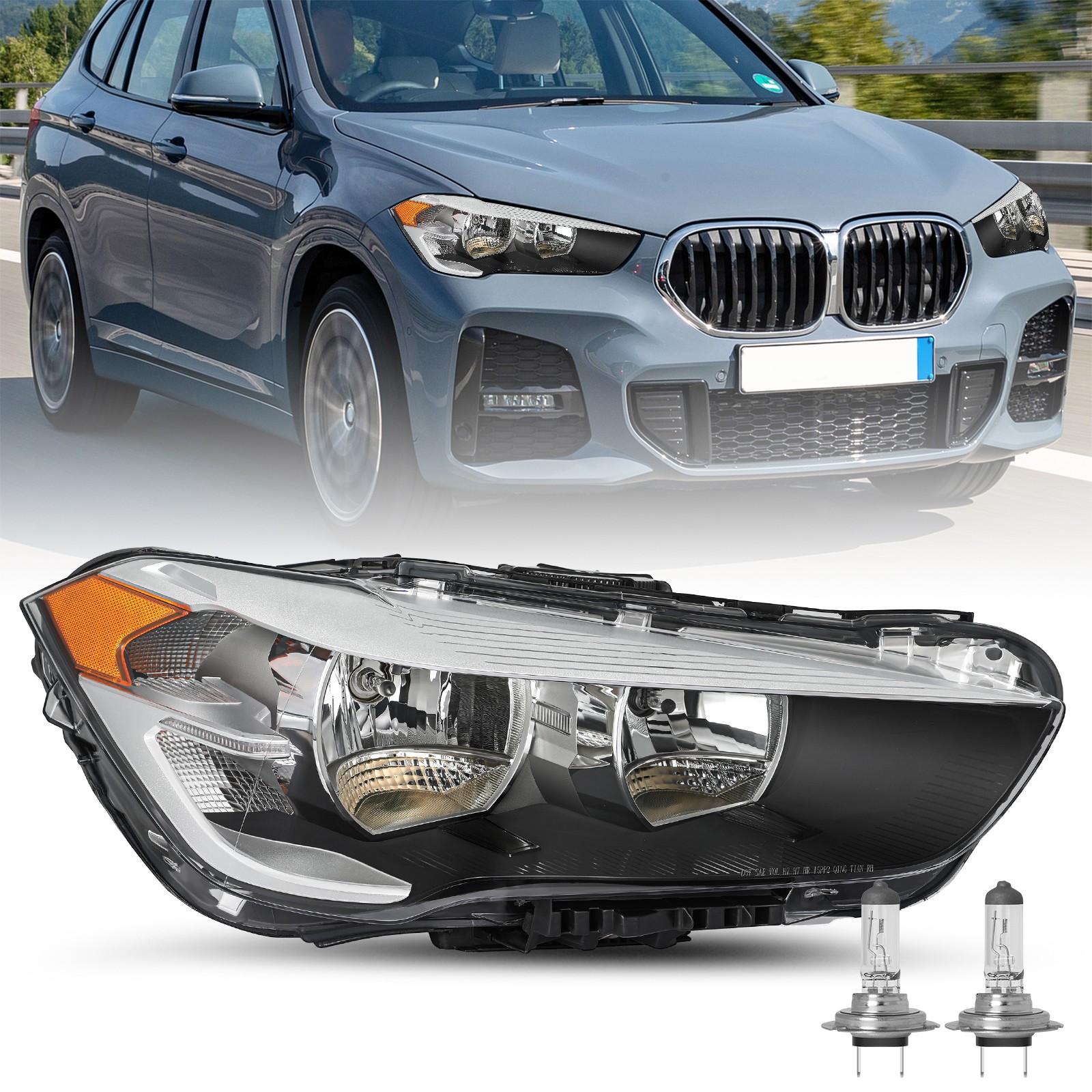 For 2016-2022 BMW X1 Halogen Headlight Passenger Right Side Headlamp w/ Bulbs