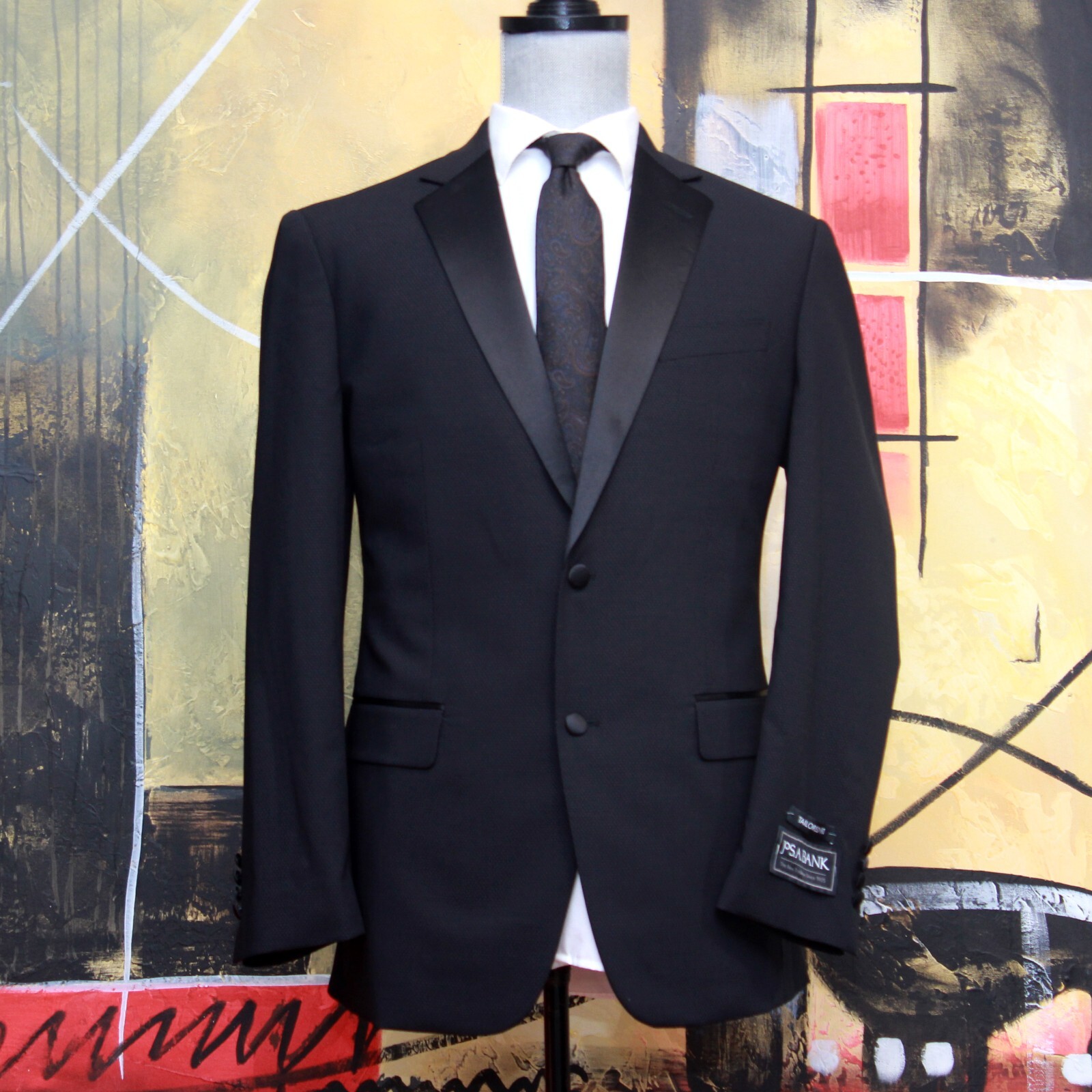 Jos A Bank Mens Dinner Tuxedo Jacket Black Tailored Fit Satin Lapel 44R Wool Jos A Bank Mens Dinner Tuxedo Jacket Black Tailored Fit Satin Lapel 44R Wool