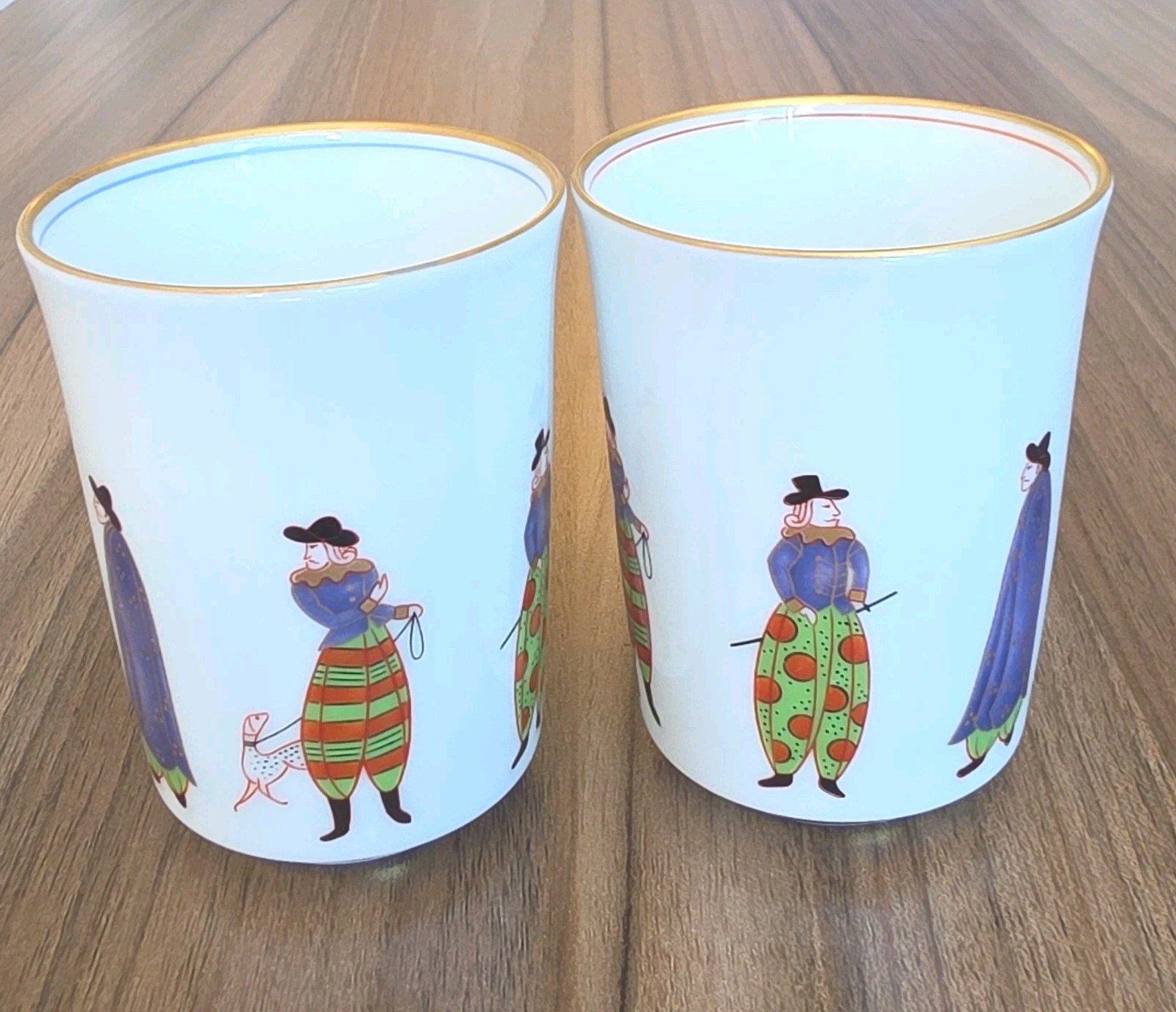 Koransha Arita Ware Dutch Figure Handleless Tea Cup Yunomi Pair Set w/ Brochure
