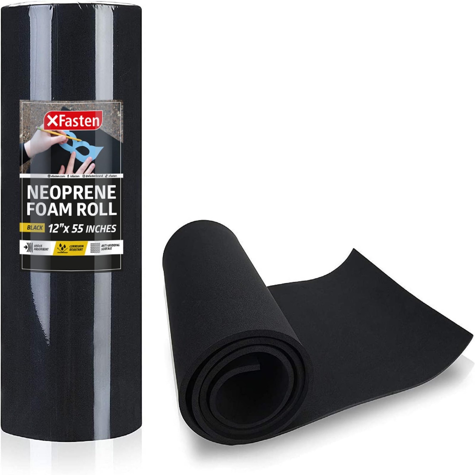 Neoprene Sponge Foam Rubber Sheet Roll Black 1/4-Inch Thick 12 Inches x 55 In...