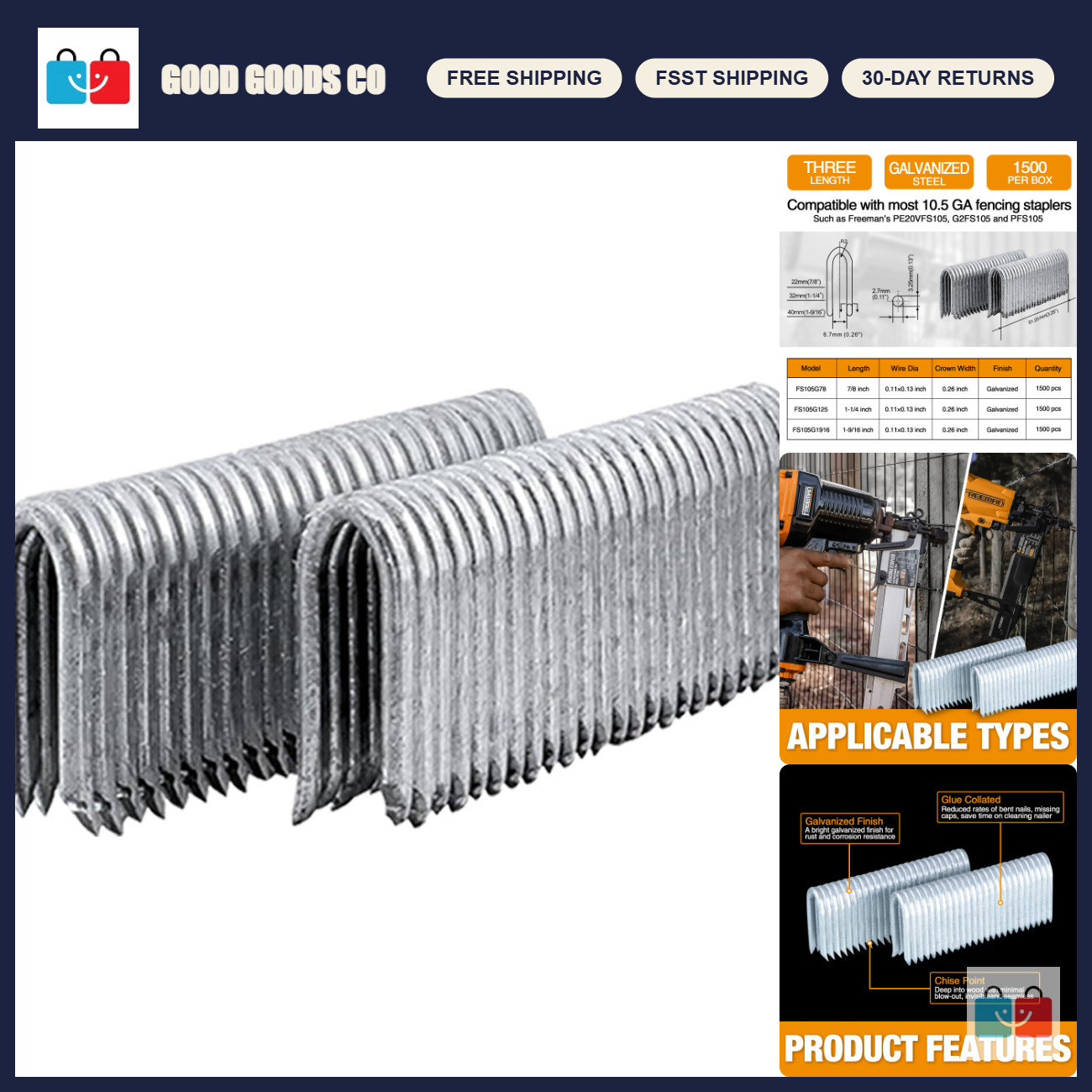 10.5-Gauge Galvanized Fencing Staples | 7/8\ 10.5-Gauge Galvanized Fencing Staples | 7/8\