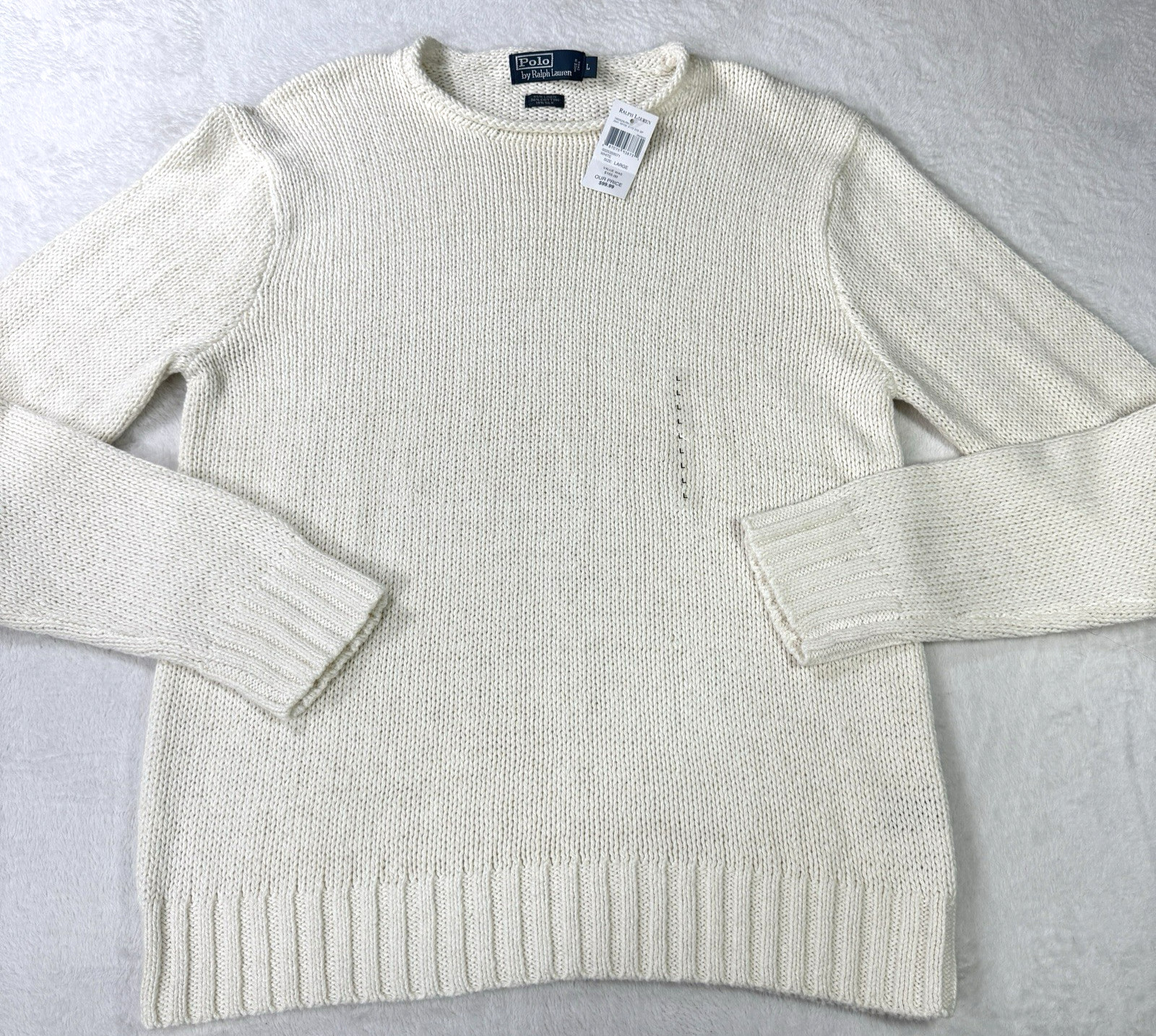 Vintage Polo Ralph Lauren Knit Sweater Mens L Ivroy Linen Cotton Silk Rollneck
