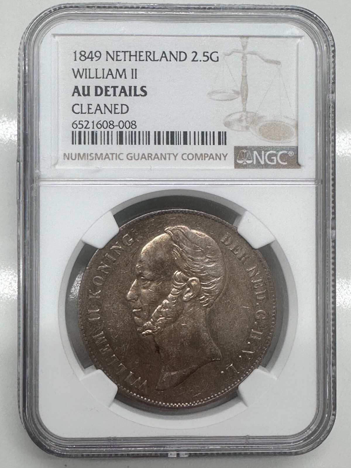 1849 Netherlands 2 1/2 Gulden NGC AU Details King William II Silver Coin SCARCE