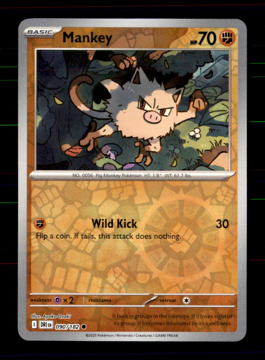 Mankey 090/182 Common Destined Rivals Pokemon Reverse Holo Near Mint