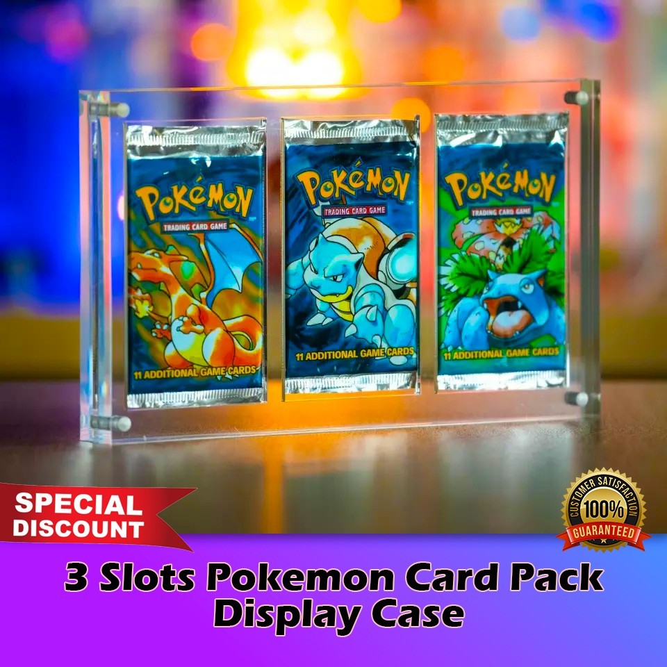 3 Slots Pokemon Acrylic Magnetic TCG Booster Trading Card Pack Protecting Case