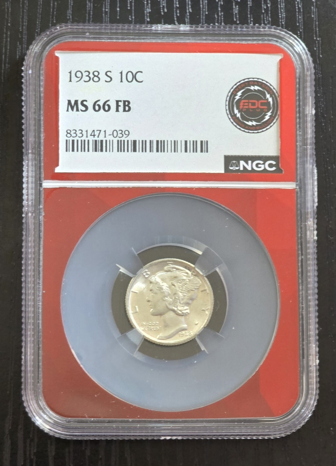 1938-S Mercury Dime 10c NGC MS66 FB - Full Bands EDC Red Core 1938-S Mercury Dime 10c NGC MS66 FB - Full Bands EDC Red Core